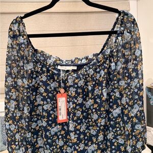 Lush Navy Floral Sheer Blouse
